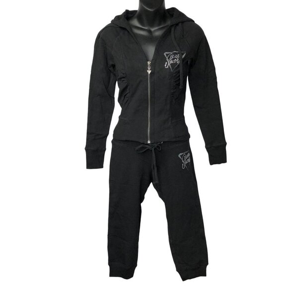 GUESS FULLZIP HOODED TOP &‎ CAPRI Sweat PANTS SET XSM NWT - Picture 1 of 9